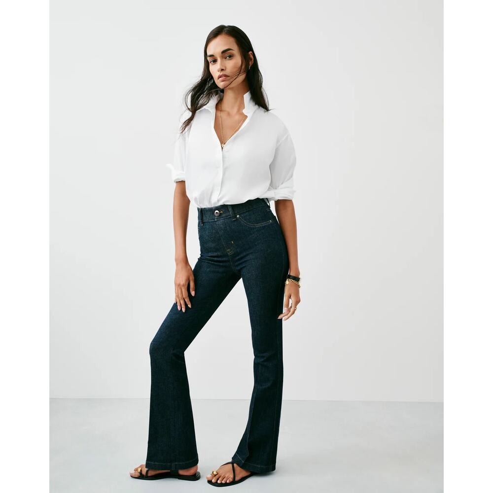 SPANX SPANXshape Original EveryWear High-Rise Flare Jeans in Raw Indigo Size L